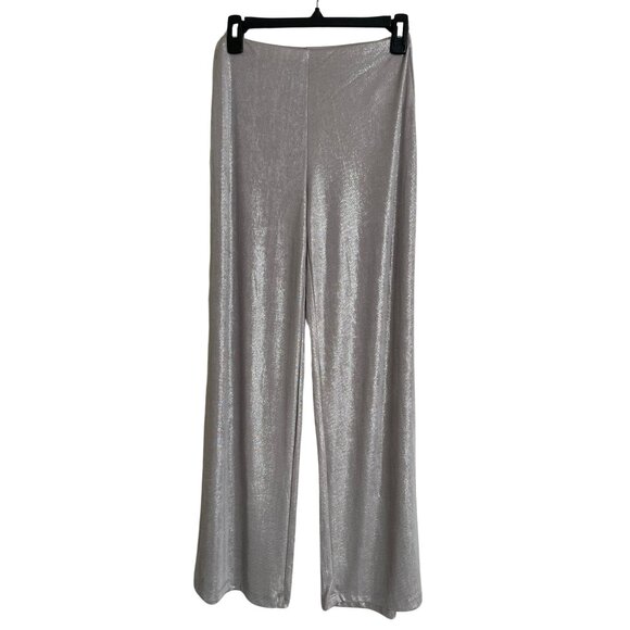 ZARA Womens Metallic Shimmer Silver‎ Pants Size S Cocktail Party Night Out - Picture 1 of 5
